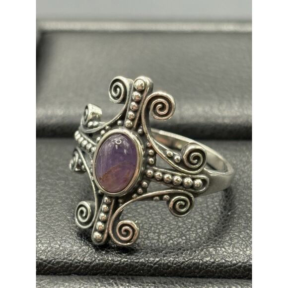 New Condition Sterling Silver Amethyst Scroll Ring Size 7 - Picture 7 of 10